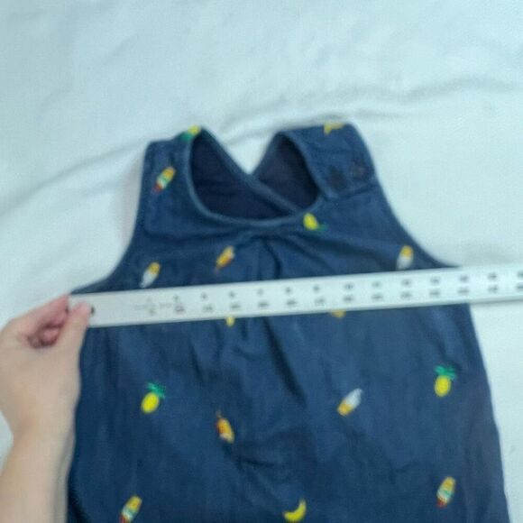 Hanna Anderson Ice Cream Fruit Embroidered Denim Jean Sleeveless Top 6 7‎ Girls - Picture 7 of 11